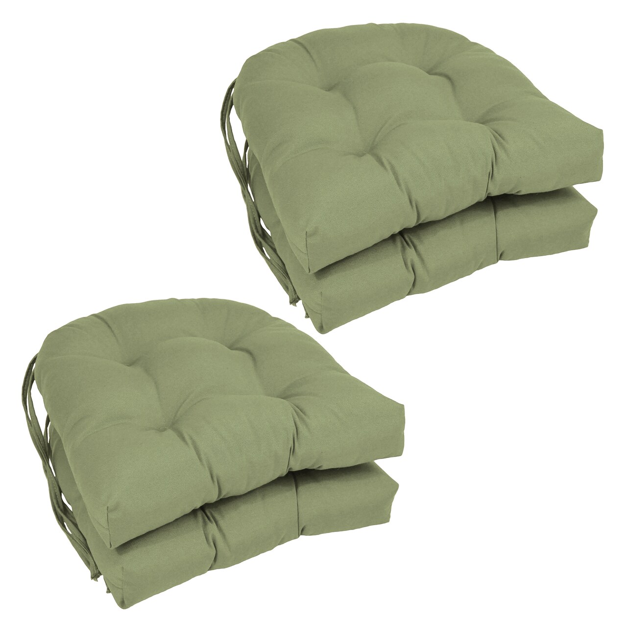 16-inch Solid Twill U-shaped Tufted Chair Cushions (Set of 4) - Sage